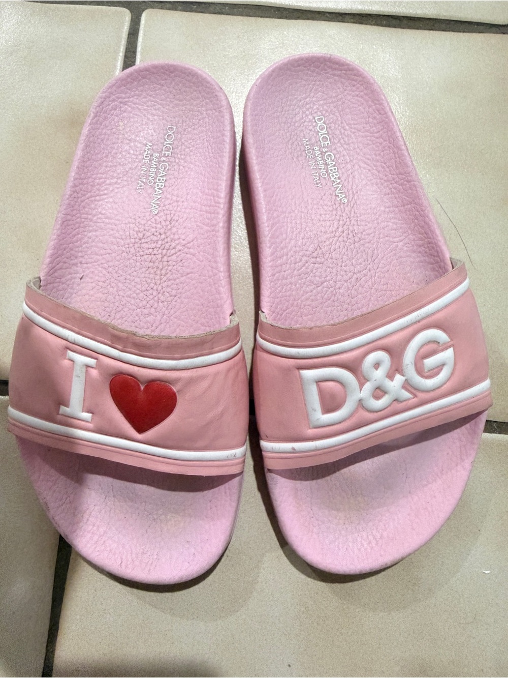 Dolce & Gabbana Pink Slides with Red Heart and White Logo